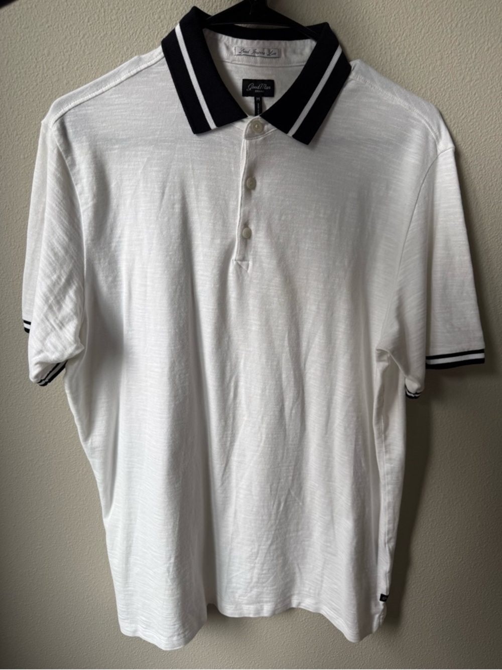 Good Man Brand White Polo with Black Trim